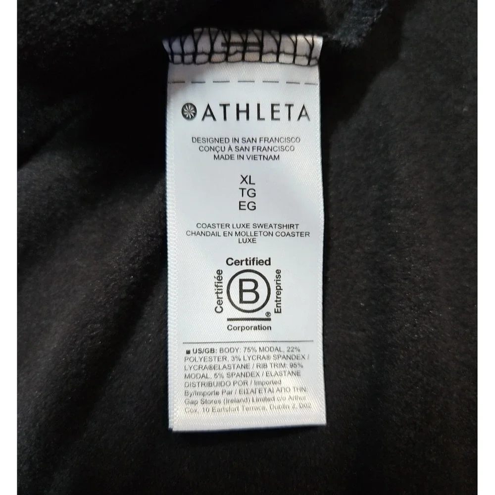 Athleta Womens Black Coaster‎ Luxe Modal Sweatshirt Thumbholes Size XL